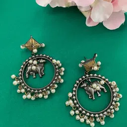 Digital Dress Room Silver-Plated Oxidised Animal Shaped Drop Earrings-21