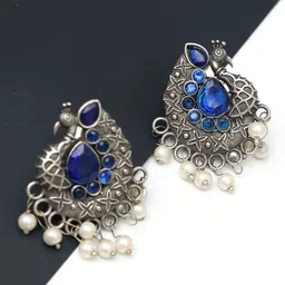 Ozanoo Silver Plated Peacock Shaped Chandbali Earrings-39