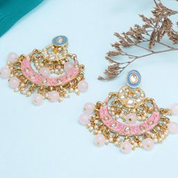 KARATCART Pink & Gold-Plated Classic Chandbalis Earrings-image-63