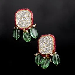 DUGRISTYLE Gold Plated Classic Drop Earrings With Kundan-86