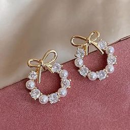 BEYTER Gold-Plated Stainless Steel Artificial Stone Studded Contemporary Drop Earrings-14
