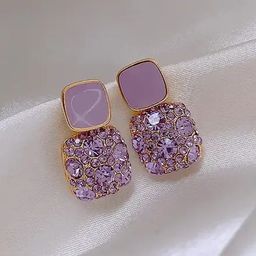 BEYTER Korean Stainless Steel Crystal Studded Square Shaped Studs-0