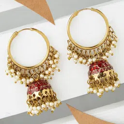 Fida Geometric Gold Plated Beaded Dome Shaped Jhumkas-picture-15