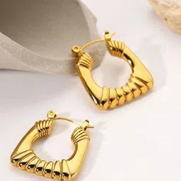 VIEN Gold-Plated Stainless Steel Contemporary Hoop Earrings-image-81
