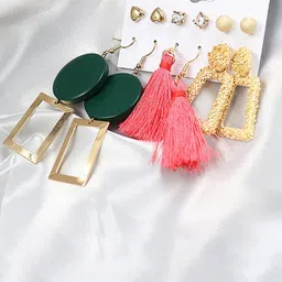 Pinapes Pack of 12 Geometric Gold-Plated Drop Earrings-53