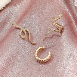 Pinapes Set of 2 Gold-Plated Snake Shaped Drop Earrings-1