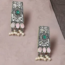OOMPH Artificial Stones and Beads Geometric Drop Earrings image 1