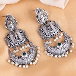 PANASH Silver-Plated Beads Beaded Classic Oxidised Drop Earrings-14
