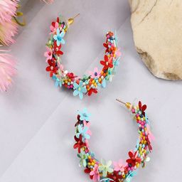 UNIVERSITY TRENDZ Gold Plated Floral Beaded Half Hoop Earrings-14