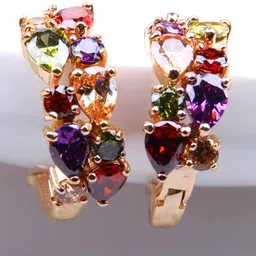 Yellow Chimes Gold-Plated & Sparkling Colors Flowerets Vine Swiss CZ Clip On Earrings-7