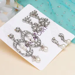 KARATCART Set of 3 Classic Kundan Drop Earrings-image-90