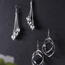 Yellow Chimes Set Of 2 Silver-Plated Classic Drop Earrings-image-44