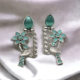 Ozanoo Silver-Plated Crystals Studded Classic Drop Earrings-6