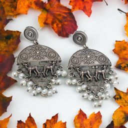 Ozanoo Silver-Plated Oxidised Classic Drop Earrings-4