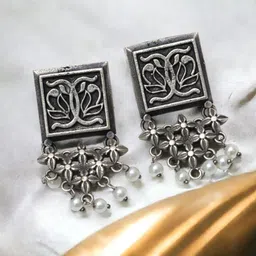 Ozanoo Silver-Plated Classic Beaded Drop Earrings-26