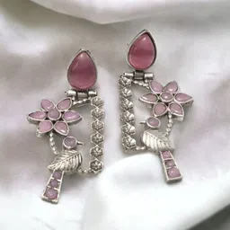 Ozanoo Silver-Plated Crystals Contemporary Drop Earrings-18