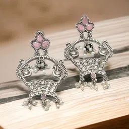 Ozanoo Silver-Plated Cubic Zirconia Contemporary Drop Earrings-48