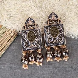 Crunchy Fashion Gold-Plated Classic Meenakari Drop Earrings-picture-10
