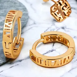MYKI Gold-Plated Roman Numbers Detail Classic Hoop Earrings-18