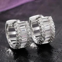 Designs & You Silver Plated American Diamond Studded Classic Half Hoop Earrings-3