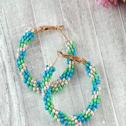 UNIVERSITY TRENDZ Gold Plated Circular Beaded Hoop Earrings-43