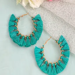 UNIVERSITY TRENDZ Gold-Plated Tasselled Classic Hoop Earrings-image-34