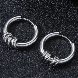 Krelin Men Stainless Steel Oxidised Circular Hoop Earrings-image-21