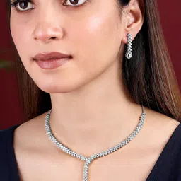 Peora Silver Plated Cubic Zirconia-Studded Necklace And Earrings-image-22