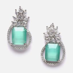 Aazeen Rhodium-Plated Contemporary Shaped Drop Earrings-10