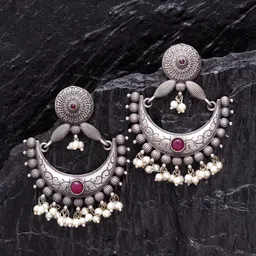 PANASH Silver-Plated & Pink Crescent Shaped Drop Earrings-26