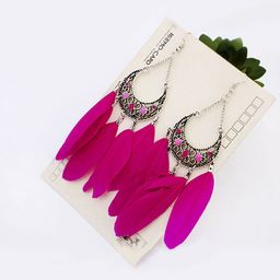Yellow Chimes Pink Feather Shaped Drop Earrings-11