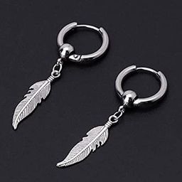 VIEN Silver Plated Feather Shaped Hoop Stainless Steel Earrings-8