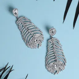 SOHI Silver-Plated Feather Shaped Drop Earrings-3