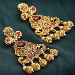 PANASH Red Gold-Plated Peacock Shaped Drop Earrings image 1