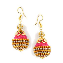 AKSHARA Pink Dome Shaped Drop Earrings-image-3