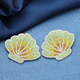 Sangria Green & White Stone-Beaded Designed Drop Earrings image 3