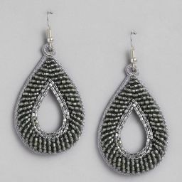 RICHEERA Gold & Silver-Toned Teardrop Shaped Beaded Drop Earrings-image-25