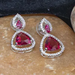 Manikya Rhodium Plated American Diamond-Studded Teardrop Shaped Drop Earrings-24