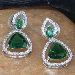 Manikya Rhodium Plated American Diamond-Studded Teardrop Shaped Drop Earrings-13