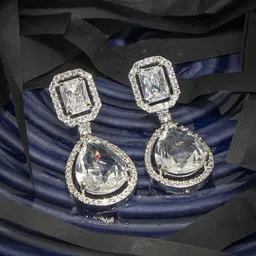 Manikya Rhodium-Plated Teardrop Shaped Drop Earrings-3