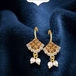 Vighnaharta Gold-Plated Stone Studded & Pearls Beaded Drop Earrings-42