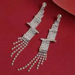 DressBerry Silver Plated Artificial Stones Drop Earrings-9