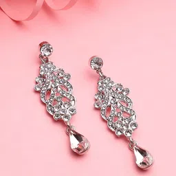 DressBerry Silver-Toned Silver Plated Stone Studded Drop Earrings-image-99