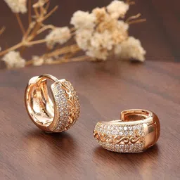 Yellow Chimes Rose Gold Plated Contemporary Hoop Earrings-35