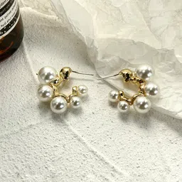 Yellow Chimes Gold Toned Pearl Studded Hoop Earrings-41