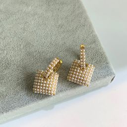 Yellow Chimes Gold Tone Rectangular Pearl Beaded Stud Earrings-18