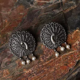 Jazz and Sizzle Silver-Toned Peacock Shaped Jhumkas Earrings-50
