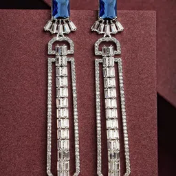KARATCART Silver-Plated Cubic Zirconia-Studded Drop Earrings-44