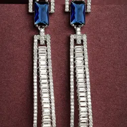 KARATCART Silver-Plated Cubic Zirconia Studded Tasselled Drop Earrings-image-41