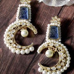 KARATCART Gold-Plated Kundan-Studded Drop Earrings-11